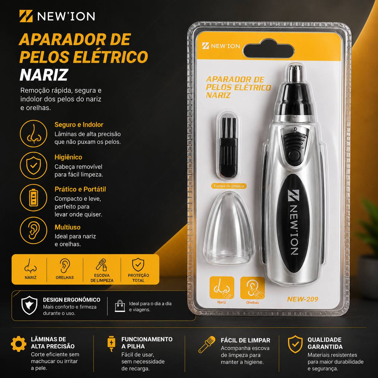 Aparador de Pelos Elétrico NEW'ION NEW-209 Nariz e Orelhas