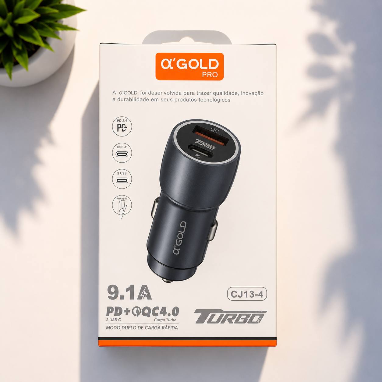 Carregador Veicular a'GOLD Pro CJ13-4 9.1A PD+QC4.0