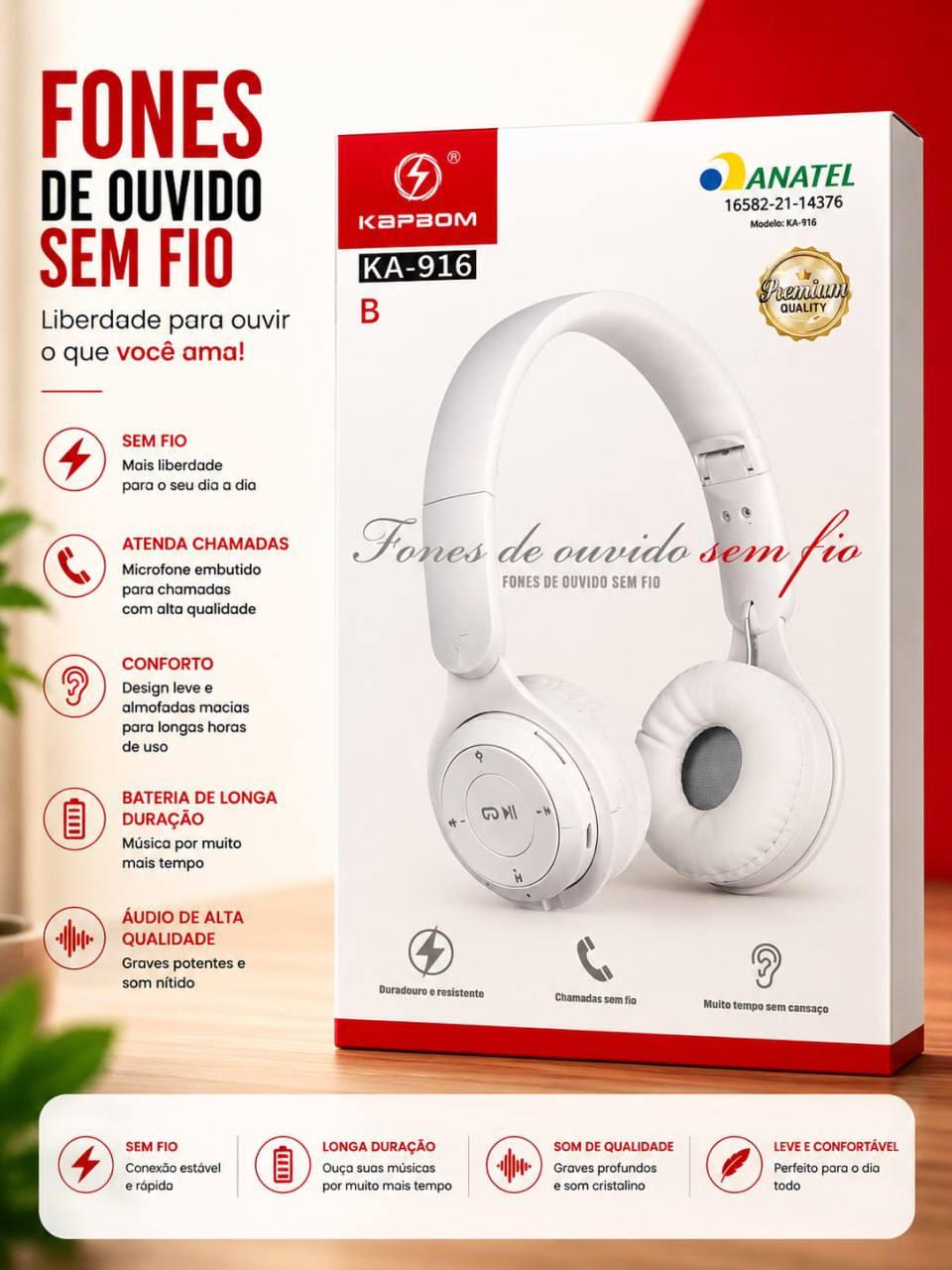 Fone de Ouvido Sem Fio Kapbom KA-916